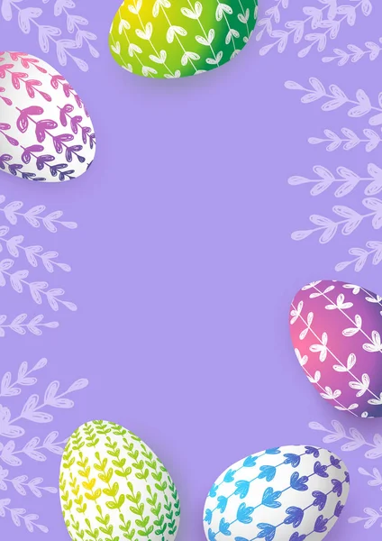 Tarjeta Felicitación Pascua Con Huevos Florales Color Sobre Fondo Púrpura — Archivo Imágenes Vectoriales