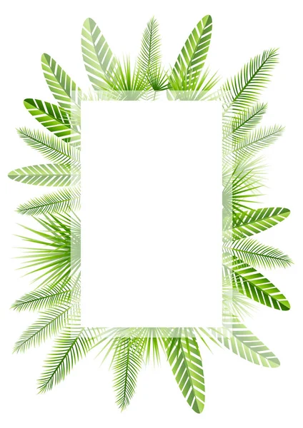 Green Tropical Leaves Frame Isolated White Background — Stock Vector