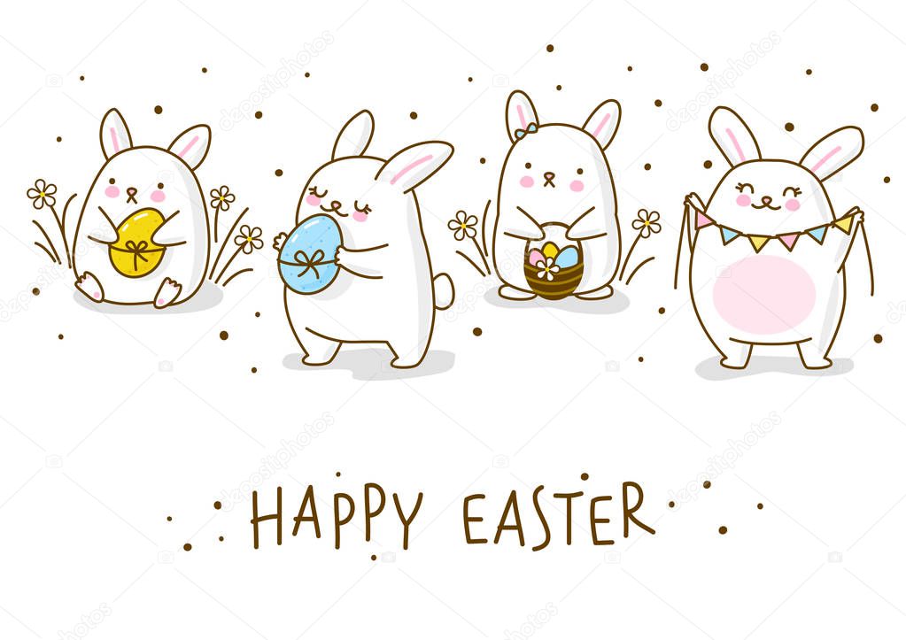 Cute Easter rabbits isolated on white background