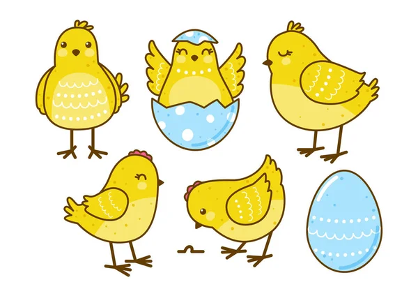Set Van Schattige Kippen Pasen Geïsoleerd Witte Achtergrond — Stockvector