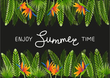 Tropikal yaz tasarım için siyah arka plan üzerine bırakır.