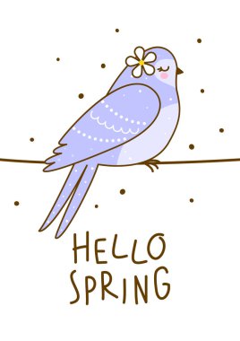 Beyaz arka plan üzerinde izole şirin swallow ile bahar tebrik kartı