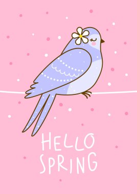 Pembe bir arka plan üzerinde şirin swallow ile bahar tebrik kartı