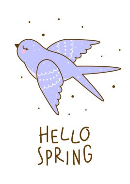 Beyaz arka plan üzerinde izole şirin swallow ile bahar tebrik kartı