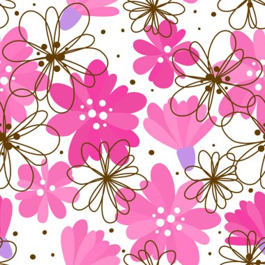 Beyaz arka planda izole pembe çiçek süslü Dikişsiz desen