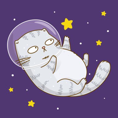 Sevimli scottishfold kedi astronot üzerinde yıldızlı uzay arka plan 