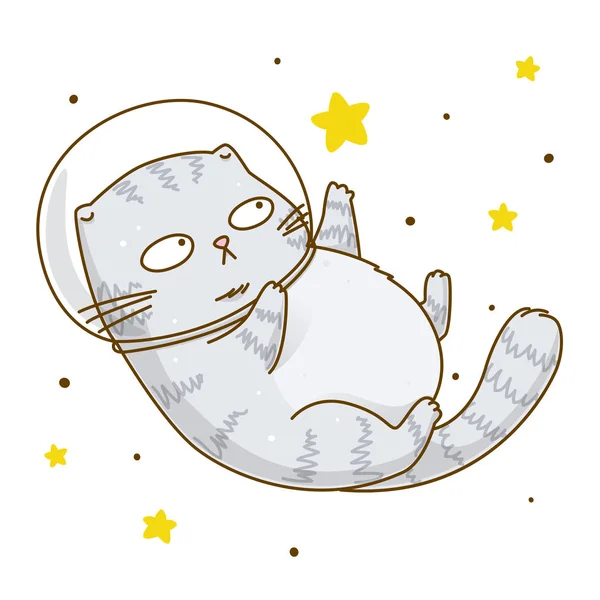 Cute Scottishfold Cat Astronaut Geïsoleerd Witte Achtergrond — Stockvector