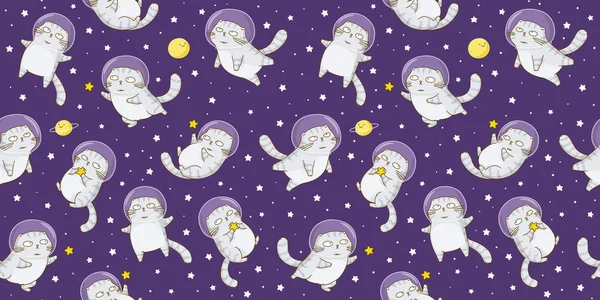 Cute Scottishfold Gatos Astronautas Fundo Espaço Estrelado —  Vetores de Stock