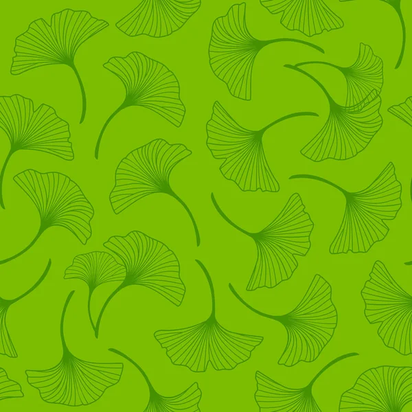 Patrón Sin Costuras Con Hojas Ginkgo Adornadas Sobre Fondo Verde — Archivo Imágenes Vectoriales