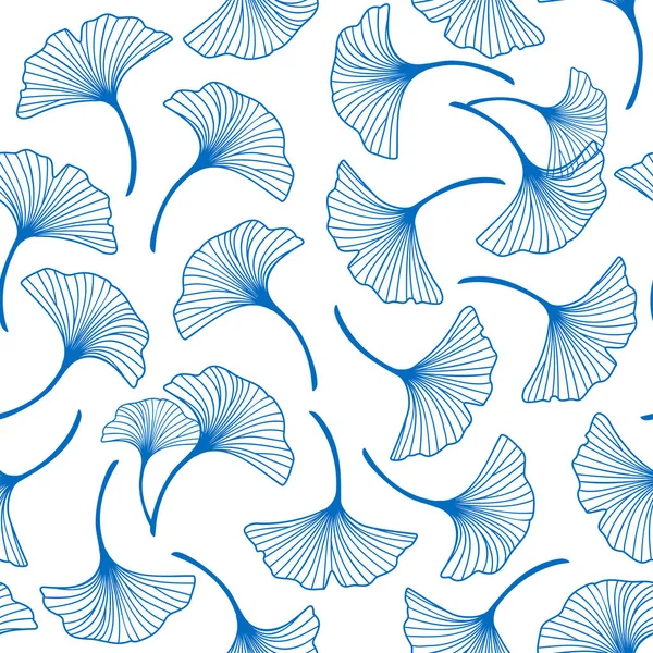 Motif Sans Couture Avec Des Feuilles Ginkgo Bleu Orné Isolé — Image vectorielle