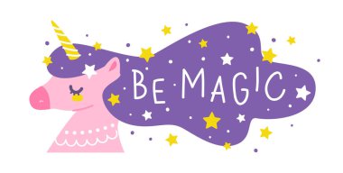 Sevimli çizgi film beyaz arka plan üzerinde izole tek boynuzlu at