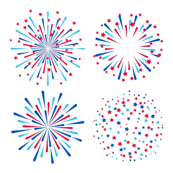 Set Fireworks Elements Independence Day Design Isolated White Background — Stock Vector