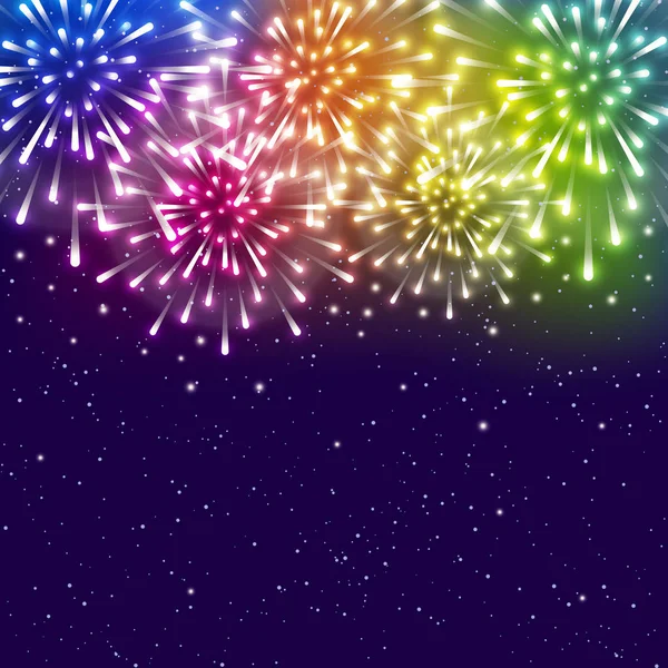 Fényes Tűzijátékok Csillagos Háttérben — Stock Vector