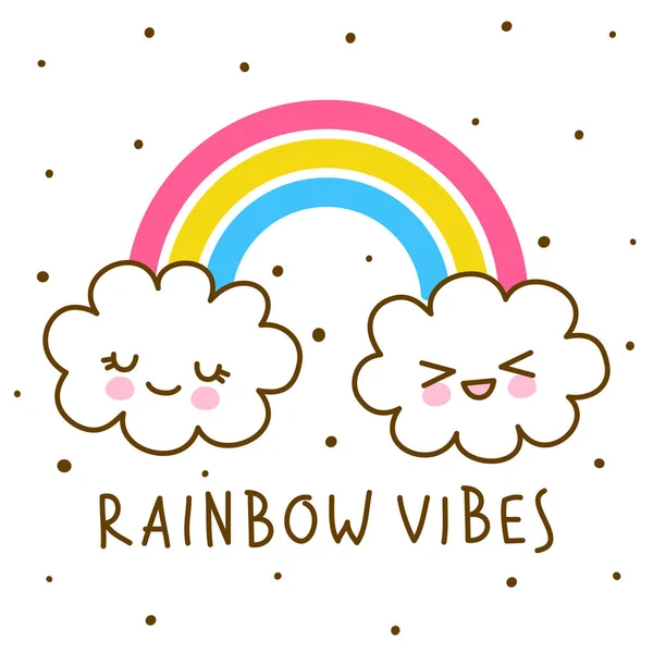 Lindas Nubes Dibujos Animados Con Arco Iris Aislado Sobre Fondo — Vector de stock