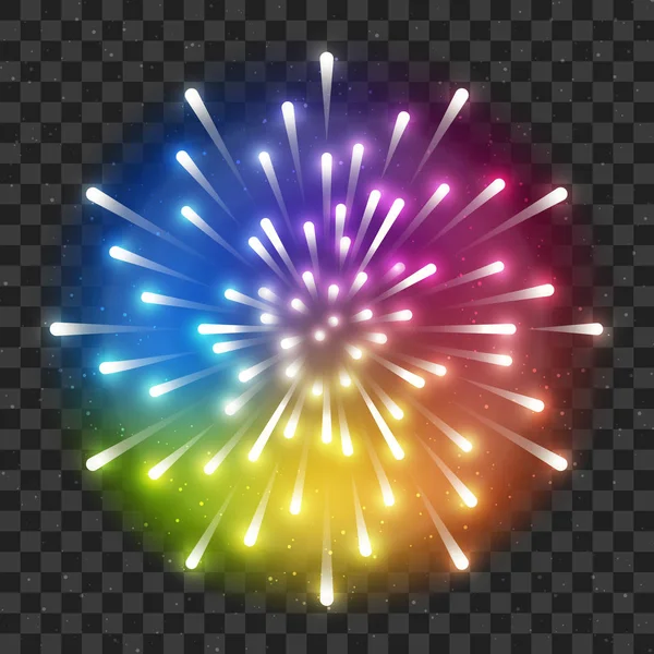 Glanzende Regenboog Vuurwerk Transparante Achtergrond — Stockvector