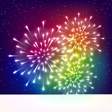 Yıldızlı gökyüzü arka planda parlak gökkuşağı havai fişek