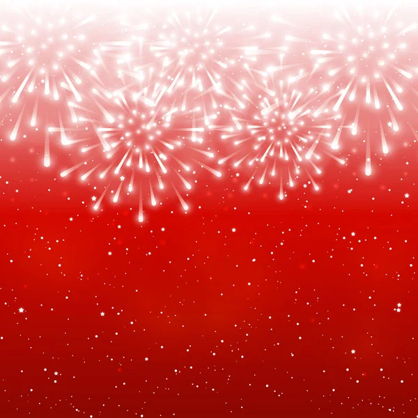 Shiny Fireworks Red Starry Sky Background — Stock Vector