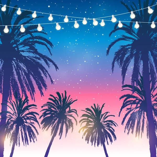 Summer Party Background Palm Trees Silhouettes Sunset Sky — Stock Vector