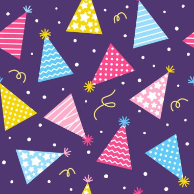 Mor arka planda Doğum günü kapakları ile Dikişsiz desen