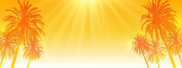 Silhouette Palme Sfondo Sole Cielo Arancione — Vettoriale Stock