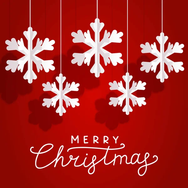 Carte Voeux Noël Avec Flocons Papier Sur Fond Rouge — Image vectorielle