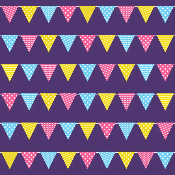 誕生日パーティーのカラーフラグを使用したシームレスなパターン — ストックベクタ