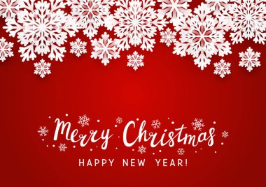 Kırmızı arka plan üzerinde Noel kağıt kar taneleri