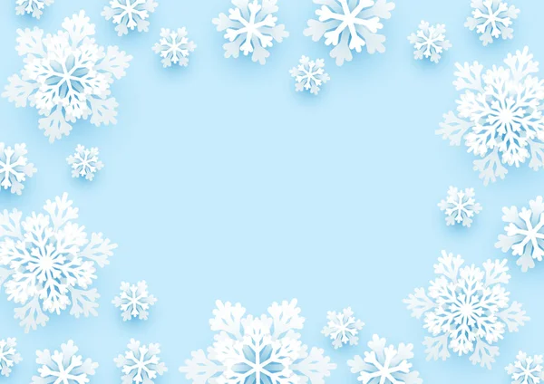 Χριστουγεννιάτικη Χάρτινη Χιονονιφάδες Μπλε Φόντο — Διανυσματικό Αρχείο