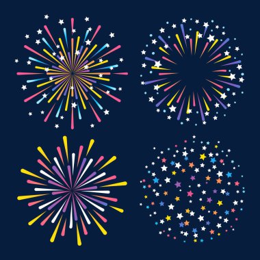 Yıldönümü tatil tasarımı için renkli havai fişek seti