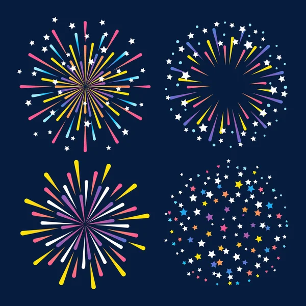 Set Fuochi Artificio Colori Design Delle Vacanze Anniversario — Vettoriale Stock