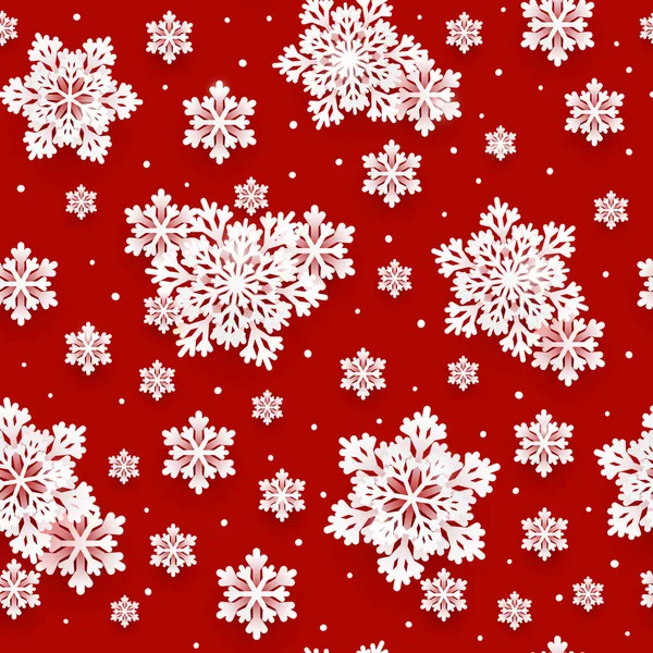 Безшовний Візерунок Паперовими Сніжинками Червоному Тлі — стоковий вектор
