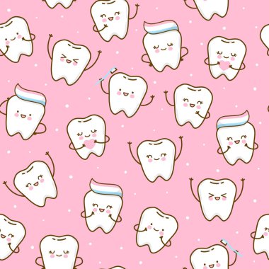 Pembe arka plan üzerinde sevimli dişleri ile Dikişsiz desen