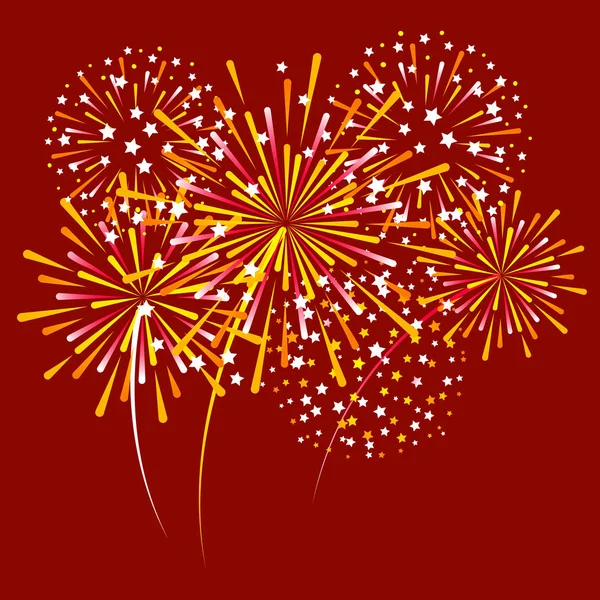 Group Golden Fireworks Red Background — Stock Vector