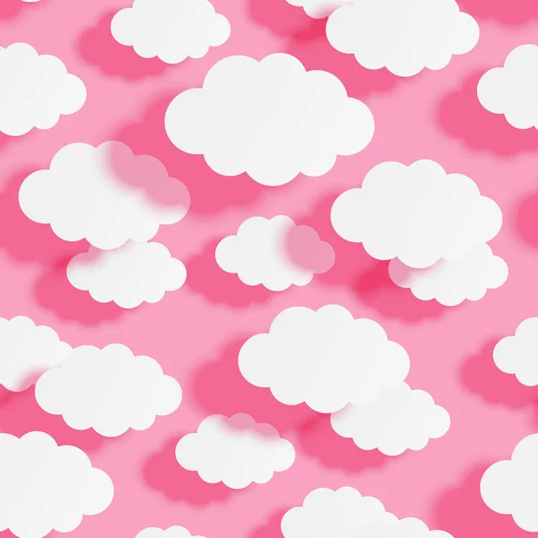 Seamless Pattern Paper Clouds Pink Background — Stock Vector