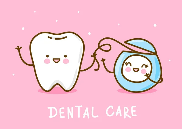 Śliczne Małe Zęby Nici Dentystycznej Różowym Tle — Wektor stockowy