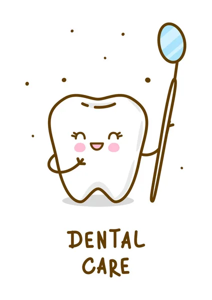 Χαριτωμένο Μικρό Δόντι Όργανο Οδοντικού Καθρέφτη Απομονώνεται Λευκό Φόντο — Διανυσματικό Αρχείο