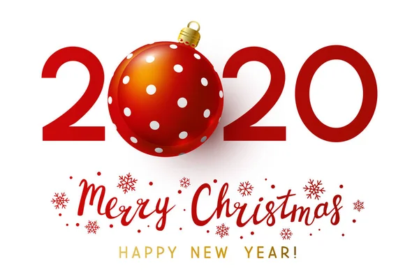 New Year Concept 2020 Numbers Christmas Ball White Background — Stock Vector