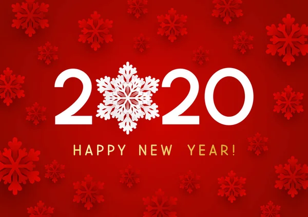 New Year Concept 2020 Numbers Red Background Paper Snowflakes — Stock Vector