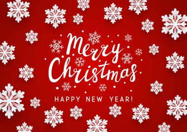 Kağıt kar taneleri ile yılbaşı tebrik kartı 