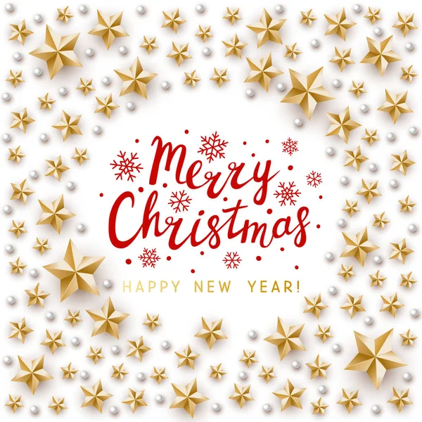 Christmas Greeting Card Golden Stars Decor White Background — Stock vektor