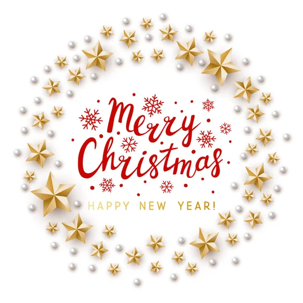 白い背景に金色の星の装飾とクリスマスグリーティングカード — ストックベクタ