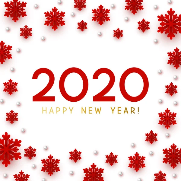 2020 Numbers Red Background Paper Snowflakes — Stock Vector