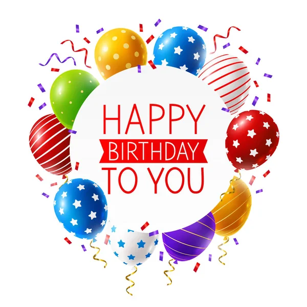 Tarjeta Felicitación Cumpleaños Con Globos Color Confeti Aislados Sobre Fondo — Vector de stock