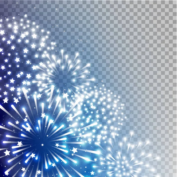 Sternenhimmel Mit Glänzendem Feuerwerk Auf Transparentem Hintergrund Vektorelement Für Urlaubsdesign — Stockvektor