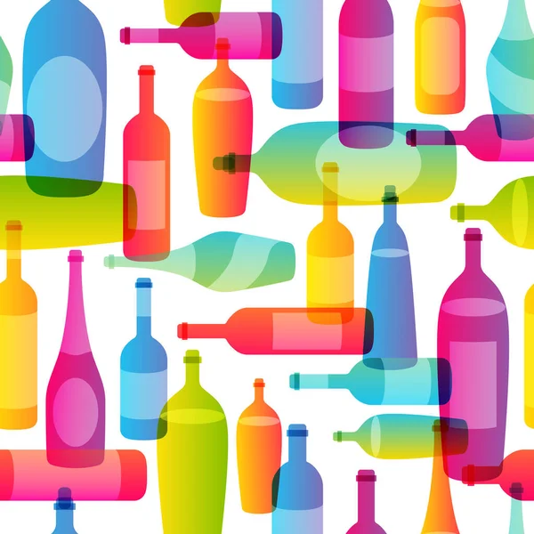 Patrón Sin Costuras Con Botellas Vino Color Siluetas Aisladas Sobre — Archivo Imágenes Vectoriales