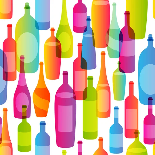 Patrón Sin Costuras Con Botellas Vino Color Siluetas Aisladas Sobre — Archivo Imágenes Vectoriales