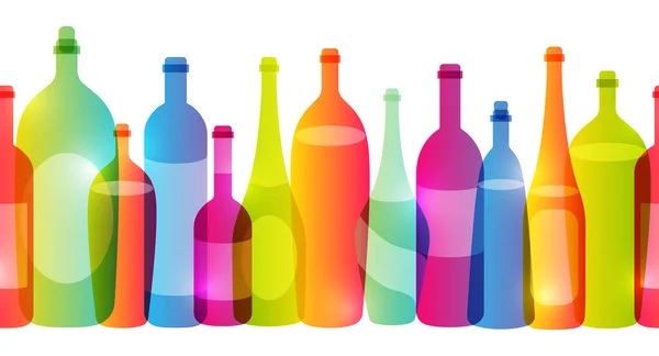 Bordo Senza Cuciture Con Silhouette Bottiglie Vino Colori Isolate Sfondo — Vettoriale Stock