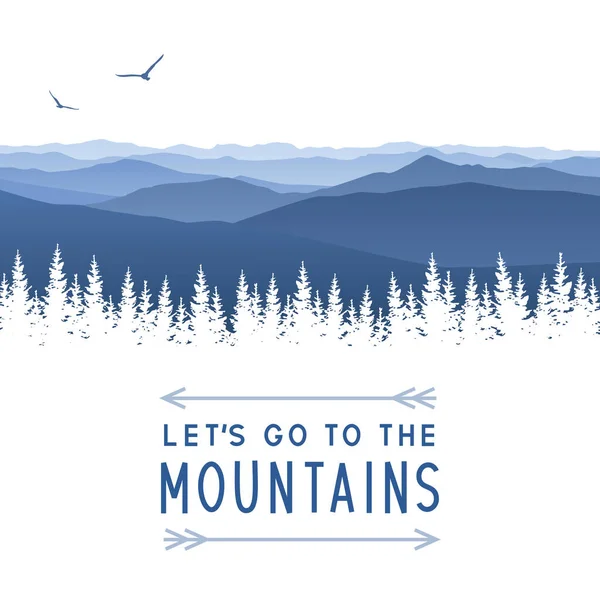 Mountain Scene Coniferous Forest Landscape Poster Banner Design — Stock Vector