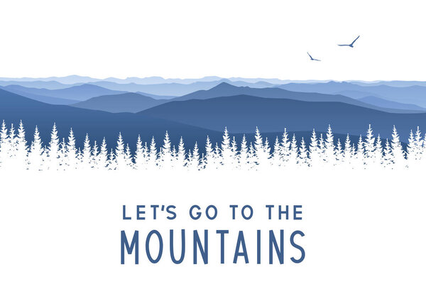 Mountain scene with coniferous forest - panoramic horizontal landscape for banner design