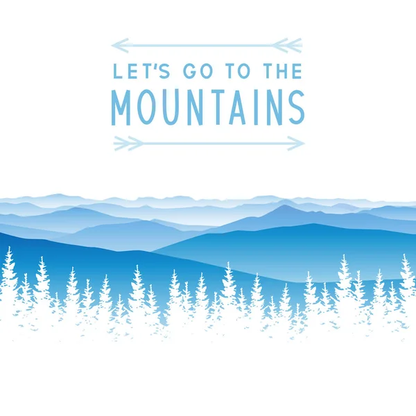 Kozalaklı orman silueti ile dağ manzarası - poster ve afiş tasarımı için manzara